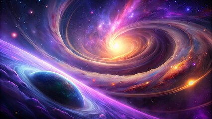 Cosmic Vortex A Digital Painting of a Whirlwind Galaxy with a Planet in Orbit - Space, Galaxy, Stars, Planets, Universe, Cosmic, Digital Art