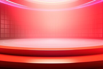 Red abstract stage with glowing circular lines.