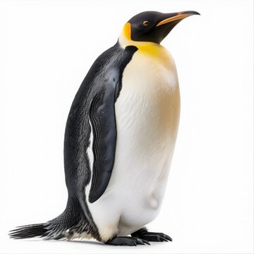 Emperor penguin, Aptenodytes forsteri, unusual northern bird, portrait, close-up isolated on white.