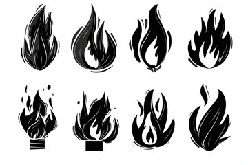 Fire icon, flame bonfire sign, campfire symbol, burn graphic element, fire emblem, grill pictogram
