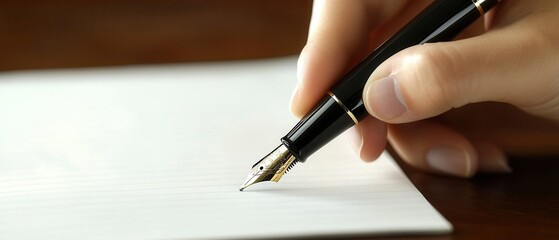 Elegant interaction of a pen gliding across a notepad, smooth ink flow and professional workspace ambiance