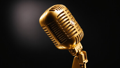 Micro dor&eacute; musique chant artiste fond noir.