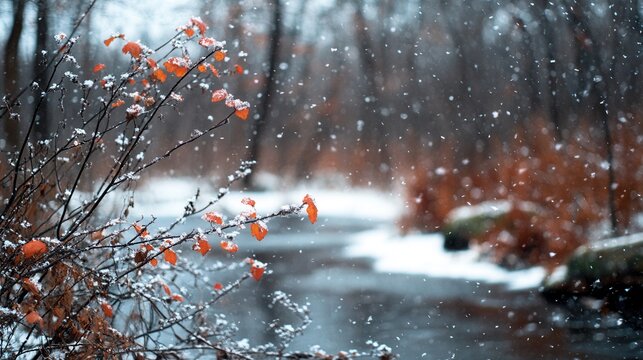 Winter first snow melting into the budding colors of early spring in a captivating outdoor scene
