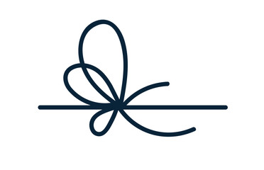 String bow, knot. Tied rope, thread with decorative loops. Thin ribbon, cord for gift box decoration. Ornamental lace adornment. Hand-drawn graphic vector illustration isolated on white background