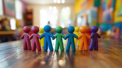 Colorful Painted Wooden Figures Symbolizing Unity and Diversity