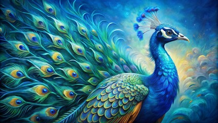 Fototapeta premium Peacock Feathers in Watercolor A Vibrant Blue Bird with Eye-Catching Patterns, Inspired by Nature's Beauty and Artistic Expression. peacock watercolour bird art nature painting feathers peacockfeather