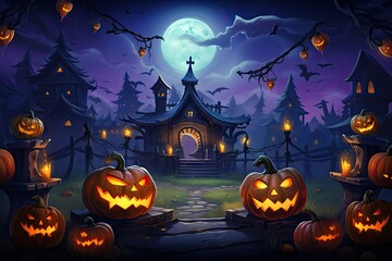 Halloween Pumpkin, Carved Jack Lantern, Scary Pumpkin on Table, Traditional Autumn Holiday