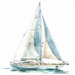 Watercolor painting of a timeless yacht, on isolated white background