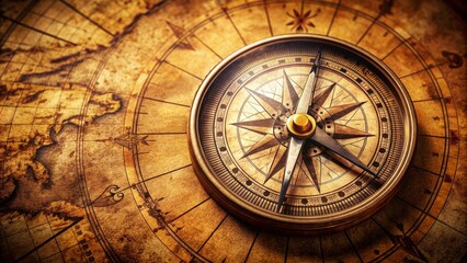 Fototapeta premium Vintage Compass on Old World Map Exploration, Adventure, Navigation, Journey, History, Discovery, Treasure