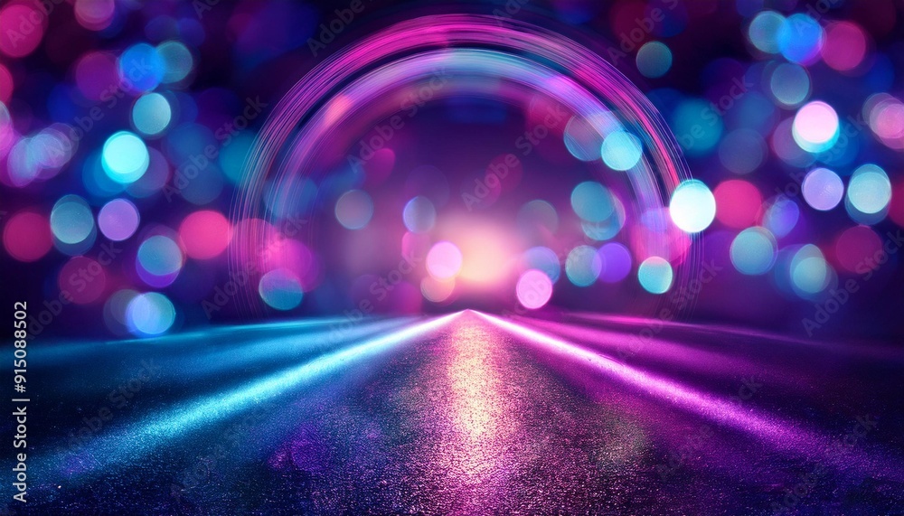 Wall mural background with glowing lights, abstract background with bokeh, background with notes, lights on the street, city blurring lights abstract circular bokeh on blue background