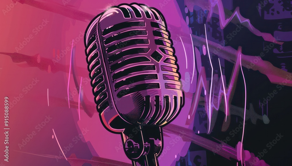 Poster a microphone with a purple background