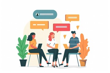 Three people are sitting in a room, talking to each other