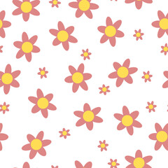 seamless pattern with pink chamomiles, repeat pattern with white daisy flowers on white background repeat style, replete image design for fabric printing