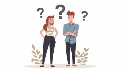 A man and a woman are looking at a question mark