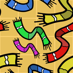 Autumn and winter seamless vector pattern with colorful scarfs. Simple doodle style	