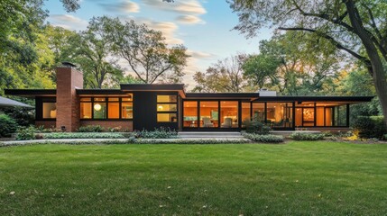 Obraz premium Modern House with Brick Exterior and Large Windows