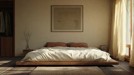 Minimalist Bedroom Interior Design with Wooden Bed and Natural Light