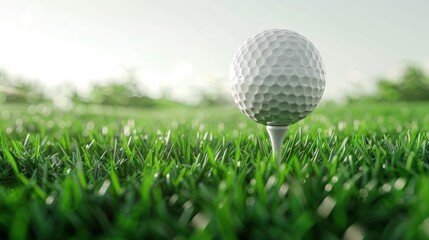 Golf Ball on a Tee on a Lush Green Golf Course