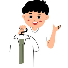 A boy is preparing his school uniform