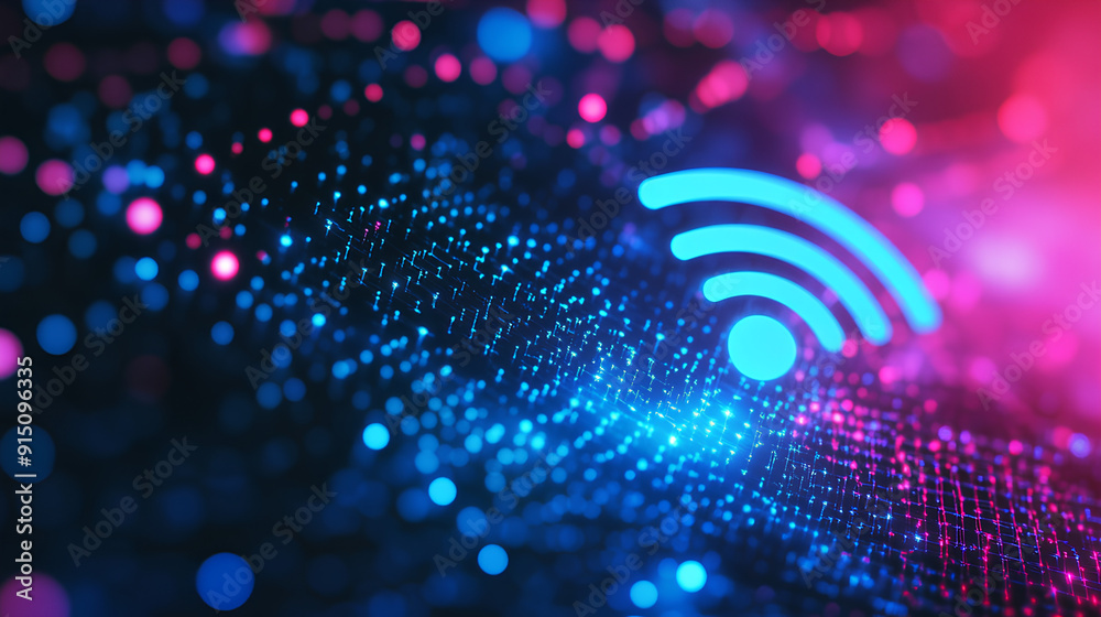 Poster wireless network and connection abstract data background with wifi symbol
