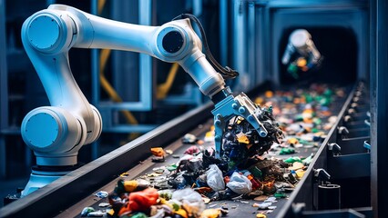Advanced robotic arm sorting recyclable materials, emphasizing the importance of technological innovation in sustainable waste management