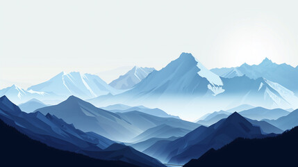 Fototapeta premium Minimalist Mountain Range Illustration with Soft Blue Hues
