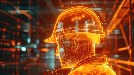 Man in construction attire with hard hat and helmet, suitable for use in industry or workplace contexts