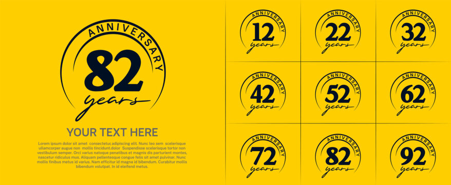 anniversary logotype set vector, black color with circle for special day celebration