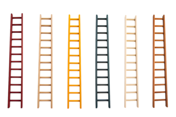 Colorful Wooden Ladders Arranged In A Vertical Display For Artistic Inspiration on Transparent PNG Background.
