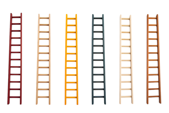 Colorful Wooden Ladders Arranged In A Vertical Display For Artistic Inspiration on Transparent PNG Background.