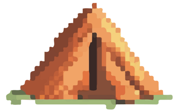 Pixelated 8-bit retro game scene with trees, butterflies, and a cozy campfire in a lush green forest, perfect for camping adventures. Game style icons. 