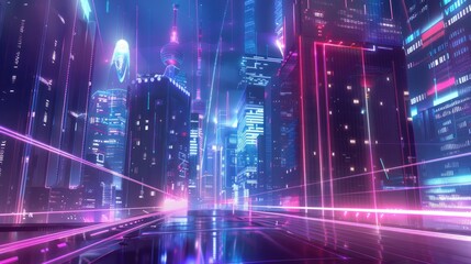 Obraz premium Neon Cityscape: A Futuristic Vision