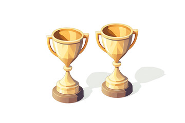 Gold silver bronze trophy cups. Game winner prize cups, racing sport trophies, ranking places goblet prize icons vector illustration