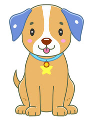 Fototapeta premium Cute brown dog cartoon character with gold star dog necklace.