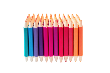 Colorful Array of Vibrant Colored Pencils Aligned Perfectly on a White Background on Transparent PNG Background.