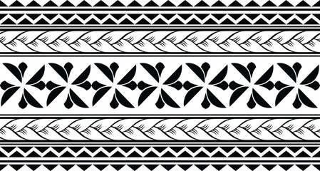 Polynesian tattoo design tribal border.Tribal design ethnic ornament maori band.Samoan Tattoo ribbon sleeve bracelet.Fabric seamless isolated hawaiian armband pattern on white background.