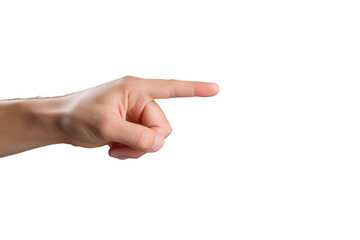 A Human Hand Gesturing Intently While Pointing Towards an Undefined Direction in Bright Illumination on Transparent PNG Background.