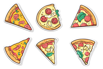 Pizza slice icon set. Outline set of pizza slice vector icons thin line color flat on white background