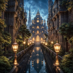 city at night, garden lights and lanterns, street lighting