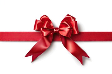 Red Bow Ribbon Isolated, Package Decoration, Beautiful Gift, Present, Red Satin Ribbon