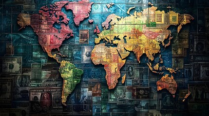 Fototapeta premium World Map Made From Currency.