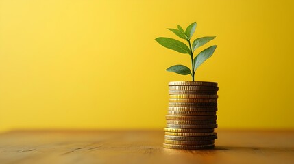 Single gold coin with a sprouting plant growing from it.