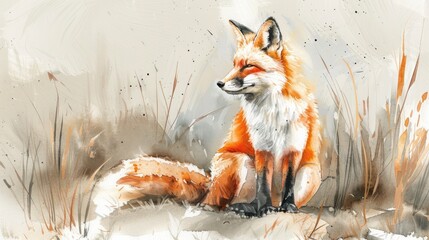 Beautiful Watercolor Painting Of A Fox In Nature