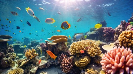 Fototapeta premium Underwater Paradise: Vibrant Coral Reef and Colorful Fish