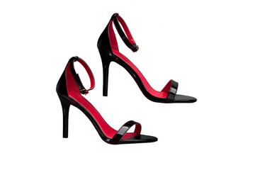 Black strappy heeled sandals for ladies. Classic women's shoes.