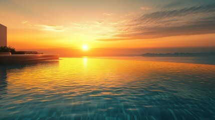 Obraz premium Sunset Reflected in a Rooftop Infinity Pool