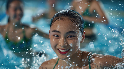 Obraz premium Joyful Teenage Girls Having Fun in a Swimming Pool.