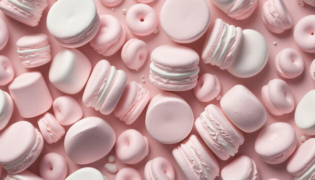 Fond guimauve meringue rose macaron chamallow dessert sucr&eacute;.