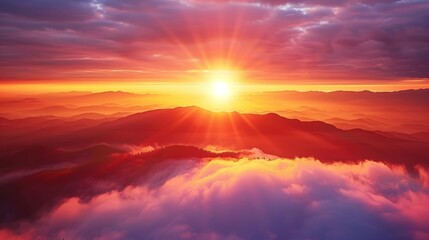 Obraz premium A Vivid Sunrise Over a Sea of Clouds