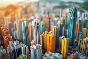 Business City Center, Downtown Skyscrapers Landscape, Sky Scrapers Panorama, City Miniature Diorama